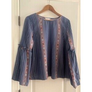 LC Lauren Conrad Blue Striped Cottage Core Top Women's Size XL Prairie Boho